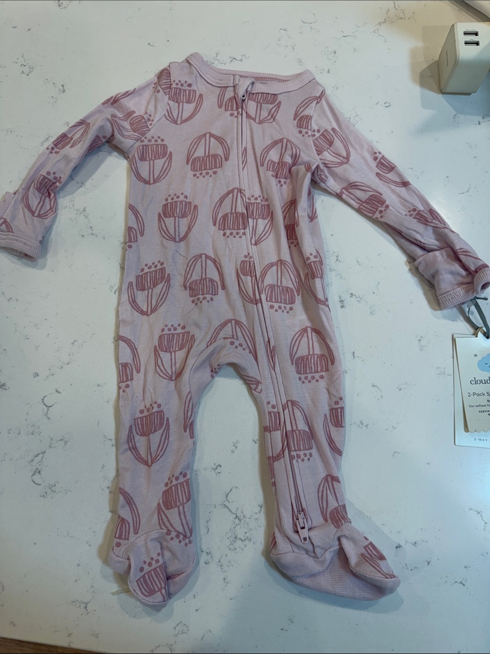 cloud island Pink Floral-Print Footed One-Piece